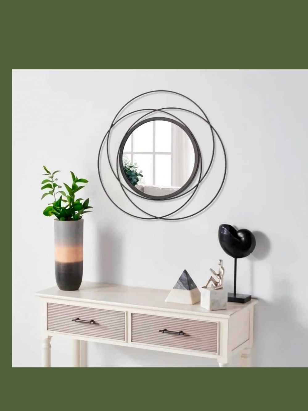 Modern Black Metal Circular Wall Mirror 16"